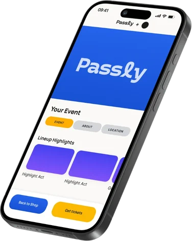 Mobil som visar en eventsida i Passly